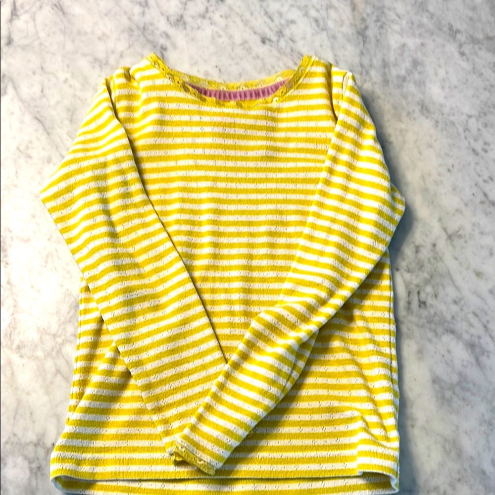 Mini Boden long sleeved striped yellow pointelle shirt